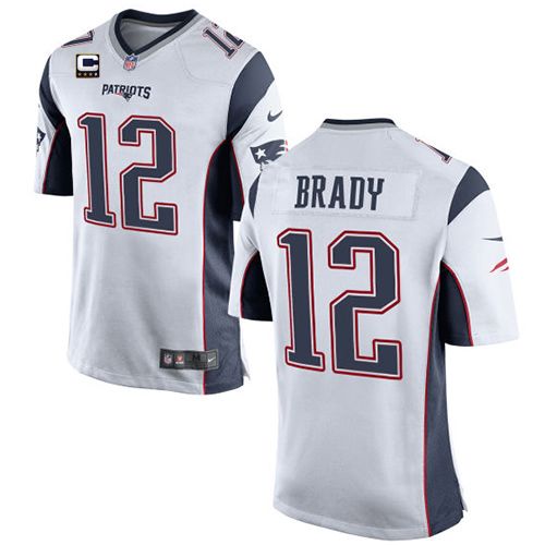 Nike Patriots #12 Tom Brady White With C Patch Youth Stitched NFL New Elite Jersey